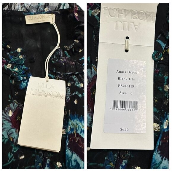 Ulla Johnson Anais Dress in Black Iris,   Size 0, ‎ Silk  New with tags - Picture 5 of 16